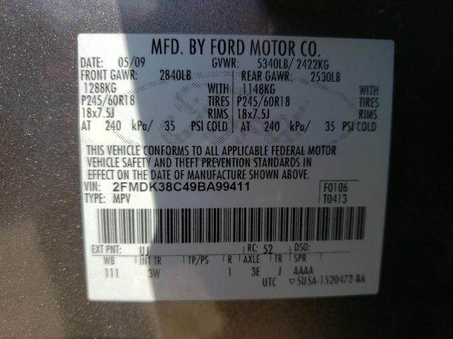 Photo 10 from auction – 2009 FORD EDGE SEL with VIN 2FMDK38C49BA99411