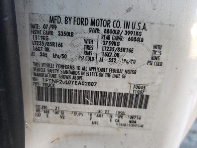 Photo 10 from auction – 2000 FORD F250 SUPER with VIN 1FTNF20L0YEA02887