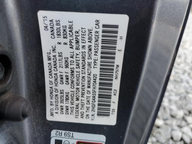 Photo 10 from auction – 2015 HONDA CIVIC SI with VIN 2HGFG4A55FH704420