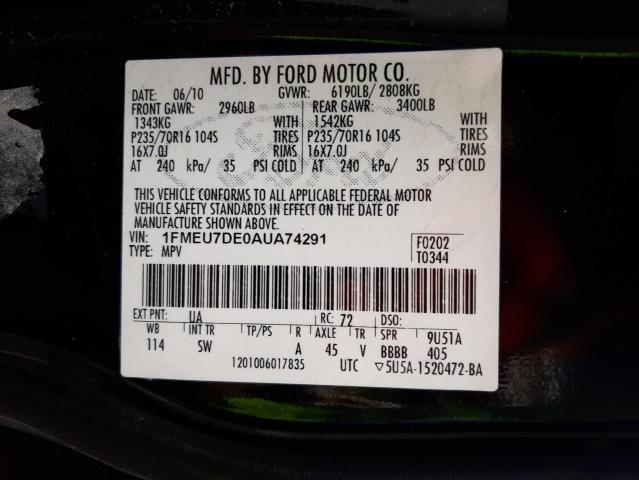 Photo 10 from auction – 2010 FORD EXPLORER X with VIN 1FMEU7DE0AUA74291