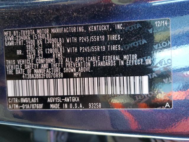 Photo 10 from auction – 2015 TOYOTA VENZA LE with VIN 4T3BA3BB2FU070898
