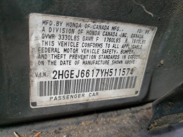 Photo 10 from auction – 2000 HONDA CIVIC BASE with VIN 2HGEJ6617YH511574