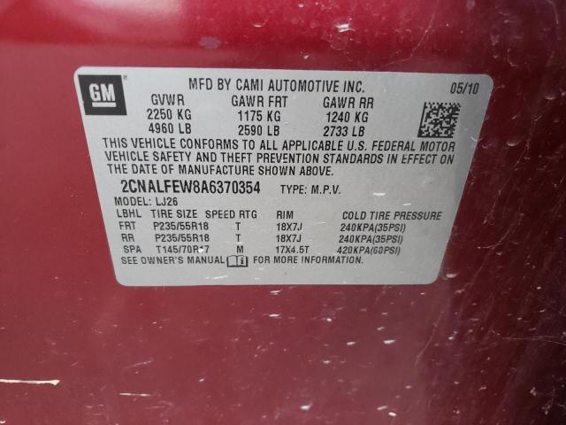 Photo 10 from auction – 2010 CHEVROLET EQUINOX LT with VIN 2CNALFEW8A6370354