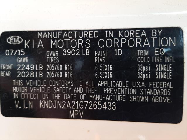 Photo 10 from auction – 2016 KIA SOUL with VIN KNDJN2A21G7265433