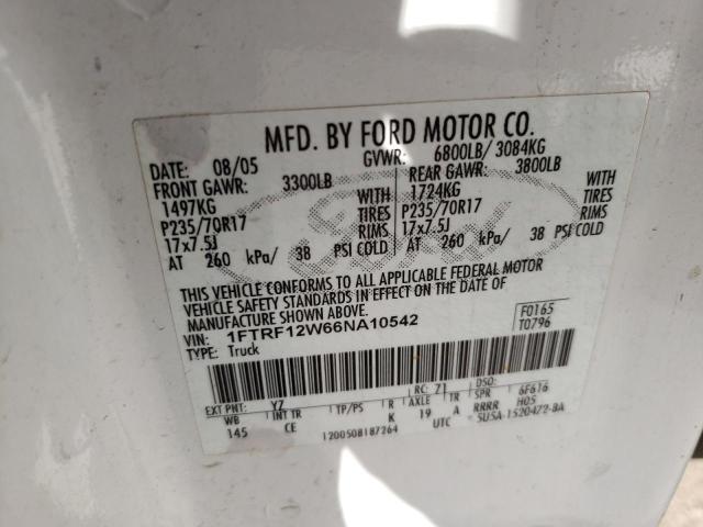 Photo 10 from auction – 2006 FORD F150 with VIN 1FTRF12W66NA10542