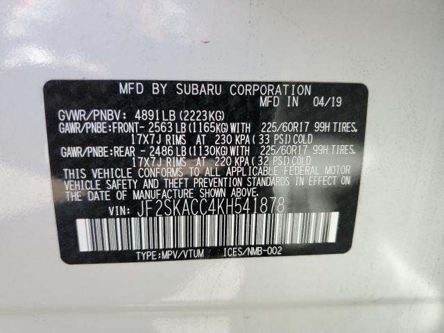 Photo 10 from auction – 2019 SUBARU FORESTER with VIN JF2SKACC4KH541878