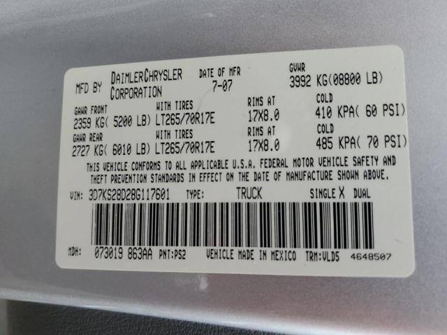 Foto 10 de la subasta – 2008 DODGE RAM 2500 S con VIN 3D7KS28D28G117601