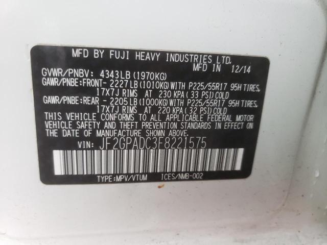 Photo 10 from auction – 2015 SUBARU XV CROSSTR with VIN JF2GPADC3F8221575