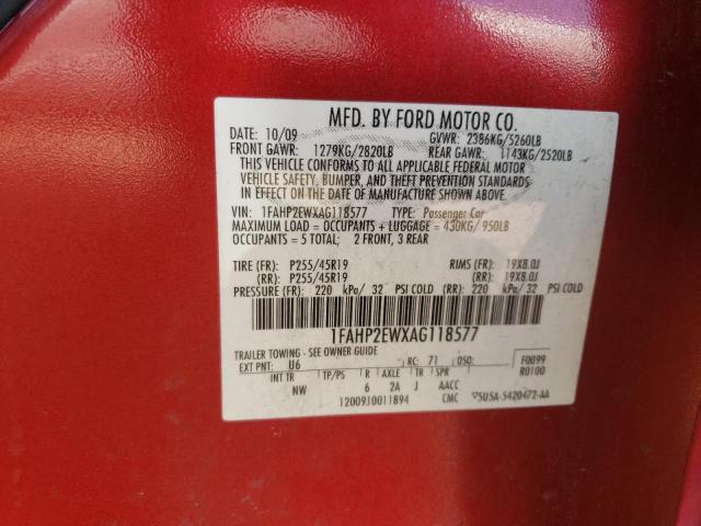 Photo 10 from auction – 2010 FORD TAURUS SEL with VIN 1FAHP2EWXAG118577