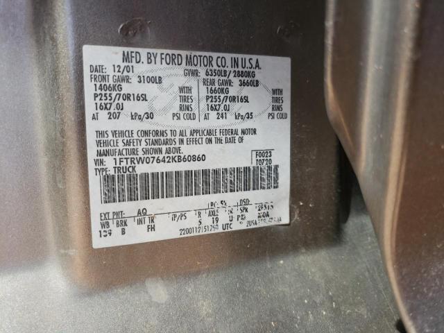 Photo 10 from auction – 2002 FORD F-150 with VIN 1FTRW07642KB60860