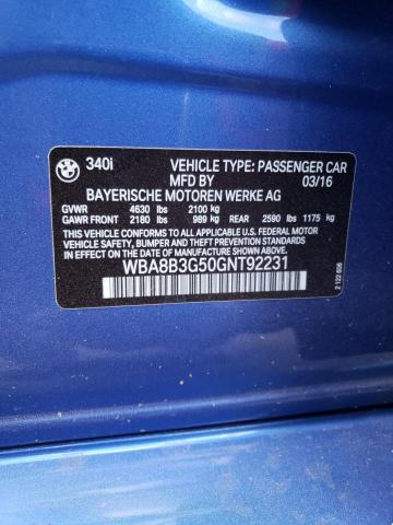 Photo 10 from auction – 2016 BMW 340 I with VIN WBA8B3G50GNT92231