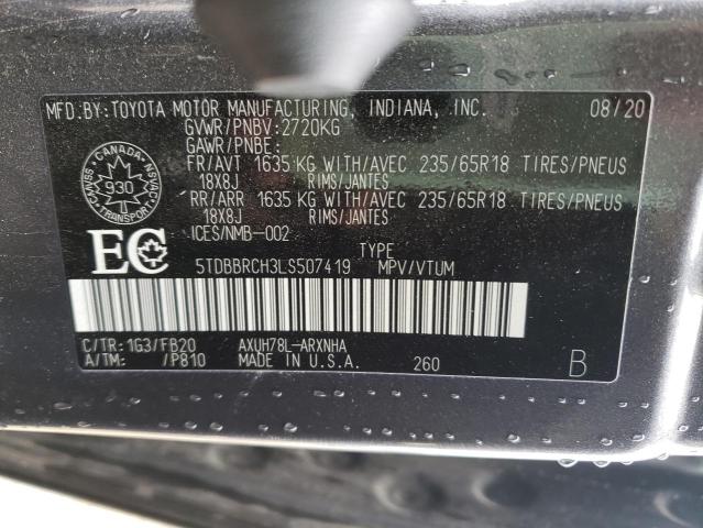 Photo 10 from auction – 2020 TOYOTA HIGHLANDER with VIN 5TDBBRCH3LS507419