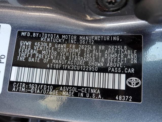 Photo 10 from auction – 2012 TOYOTA CAMRY BASE with VIN 4T1BF1FK3CU122950