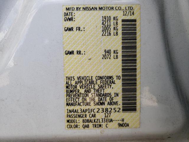 Photo 10 from auction – 2015 NISSAN ALTIMA 2.5 with VIN 1N4AL3AP1FC238252