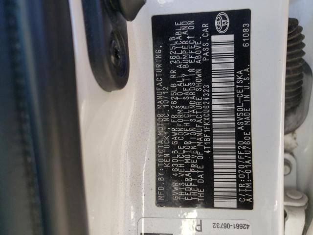 Photo 10 from auction – 2012 TOYOTA CAMRY BASE with VIN 4T1BF1FKXCU624323