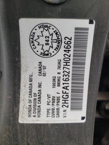 Photo 10 from auction – 2007 HONDA CIVIC DX with VIN 2HGFA16327H024662