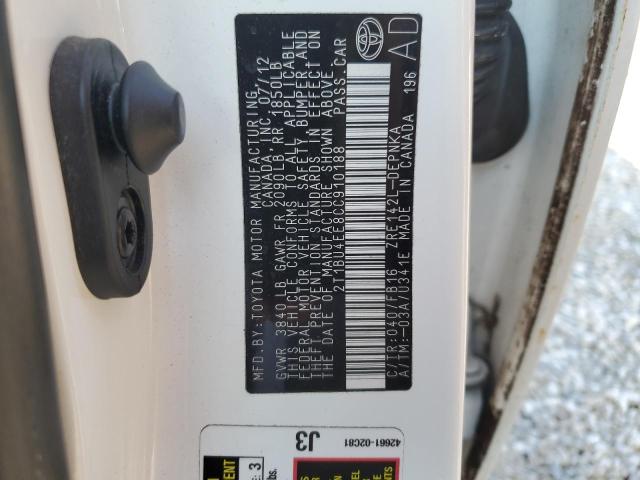 Photo 10 from auction – 2012 TOYOTA COROLLA BA with VIN 2T1BU4EE8CC910188