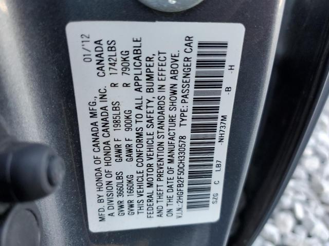 Photo 10 from auction – 2012 HONDA CIVIC LX with VIN 2HGFB2F50CH330578