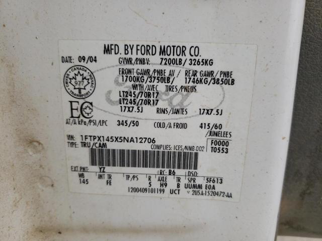 Photo 10 from auction – 2005 FORD F150 with VIN 1FTPX145X5NA12706