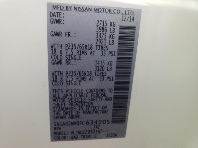 Photo 10 from auction – 2015 NISSAN PATHFINDER with VIN 5N1AR2MM0FC634205