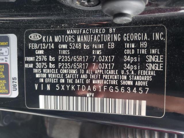 Photo 10 from auction – 2015 KIA SORENTO LX with VIN 5XYKTDA61FG563457