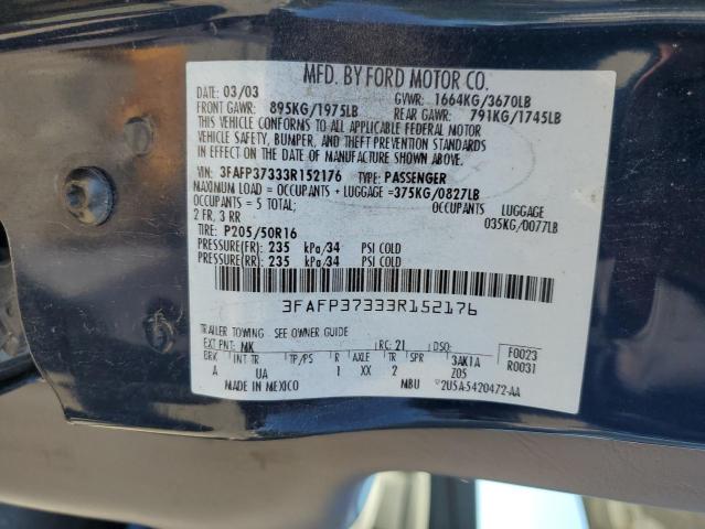 Photo 10 from auction – 2003 FORD FOCUS ZX5 with VIN 3FAFP37333R152176