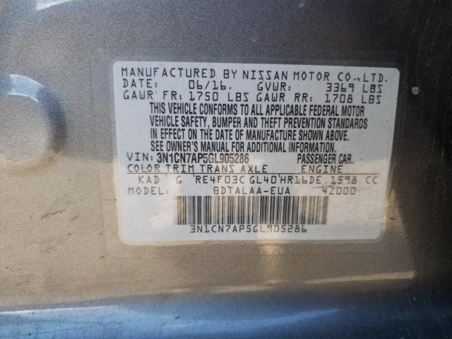 Photo 10 from auction – 2016 NISSAN VERSA S with VIN 3N1CN7AP5GL905286
