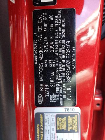 Photo 10 from auction – 2020 KIA FORTE FE with VIN 3KPF24AD2LE209409