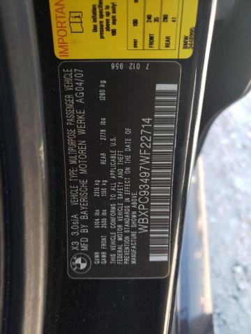 Photo 10 from auction – 2007 BMW X3 3.0SI with VIN WBXPC93497WF22714