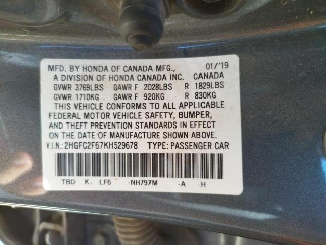 Photo 10 from auction – 2019 HONDA CIVIC LX with VIN 2HGFC2F67KH529678