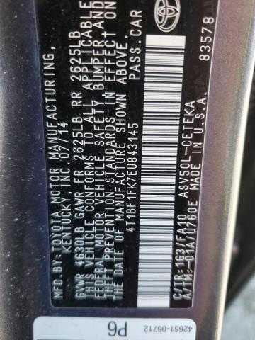 Photo 10 from auction – 2014 TOYOTA CAMRY L with VIN 4T1BF1FK7EU843145