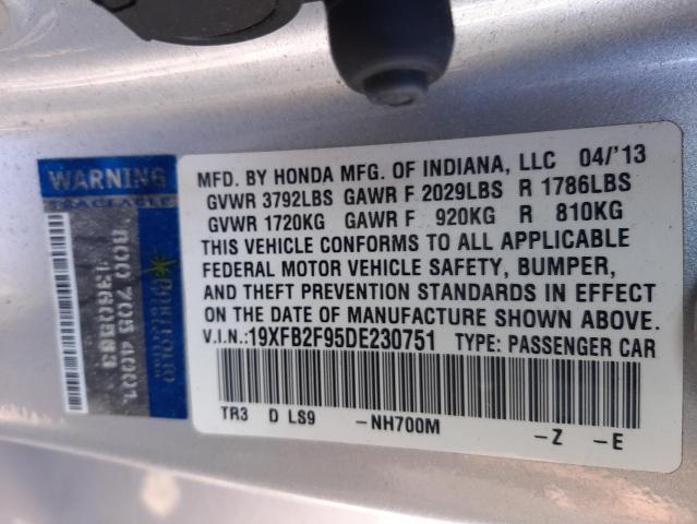 Photo 10 from auction – 2013 HONDA CIVIC EXL with VIN 19XFB2F95DE230751