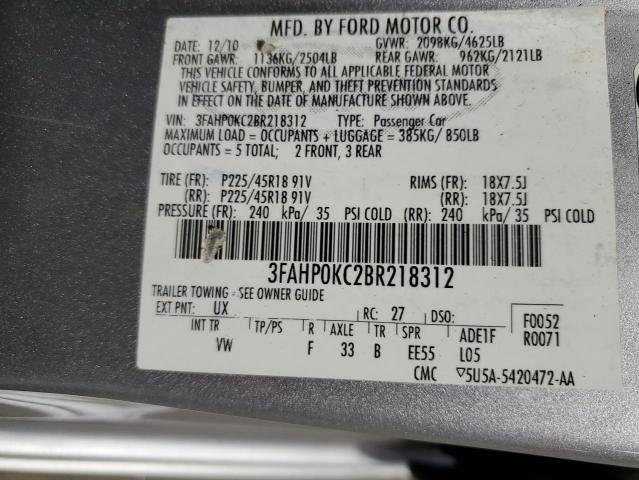 Photo 10 from auction – 2011 FORD FUSION SPO with VIN 3FAHP0KC2BR218312