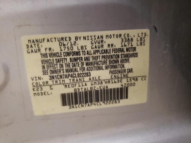 Photo 10 from auction – 2012 NISSAN VERSA with VIN 3N1CN7AP4CL922283