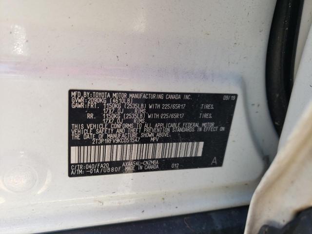 Photo 10 from auction – 2019 TOYOTA RAV4 XLE with VIN 2T3P1RFV9KC051547