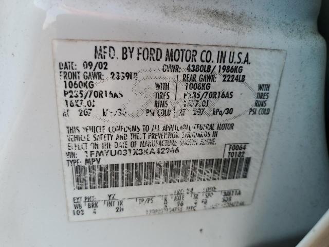 Photo 10 from auction – 2003 FORD ESCAPE XLT with VIN 1FMYU031X3KA42966