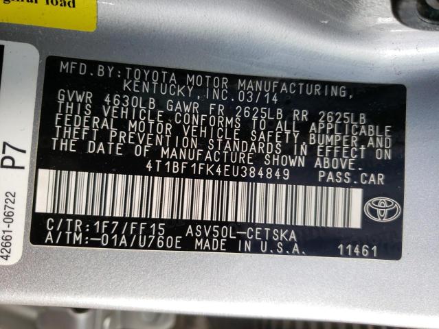 Photo 10 from auction – 2014 TOYOTA CAMRY L with VIN 4T1BF1FK4EU384849