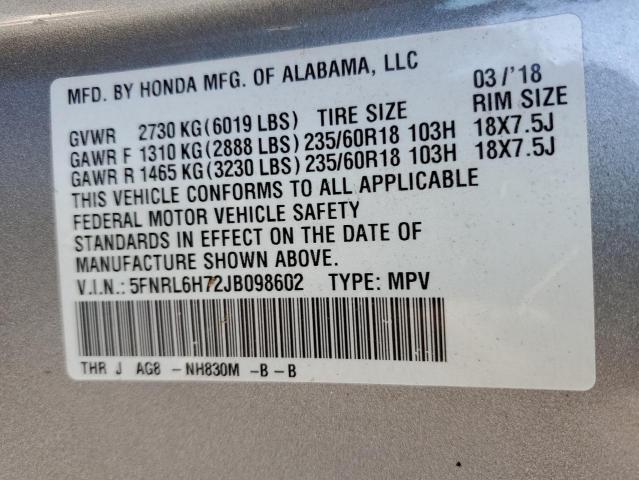 Photo 10 from auction – 2018 HONDA ODYSSEY EX with VIN 5FNRL6H72JB098602
