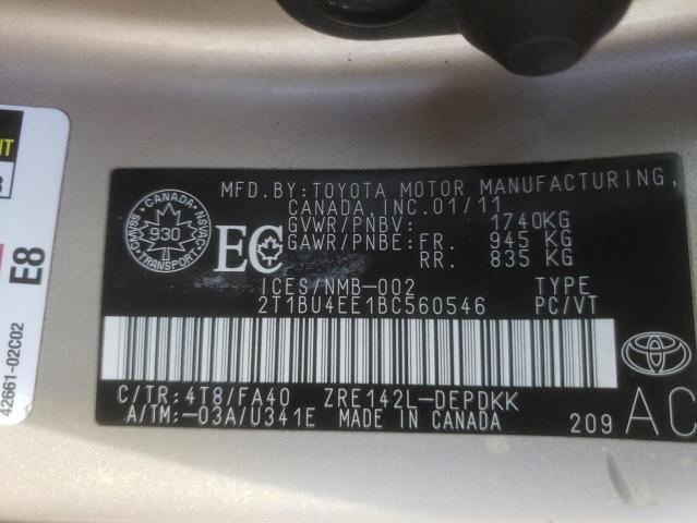 Photo 10 from auction – 2011 TOYOTA COROLLA BA with VIN 2T1BU4EE1BC560546