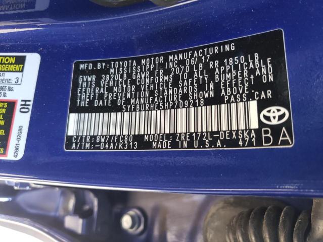 Photo 10 from auction – 2017 TOYOTA COROLLA L with VIN 5YFBURHE5HP709218