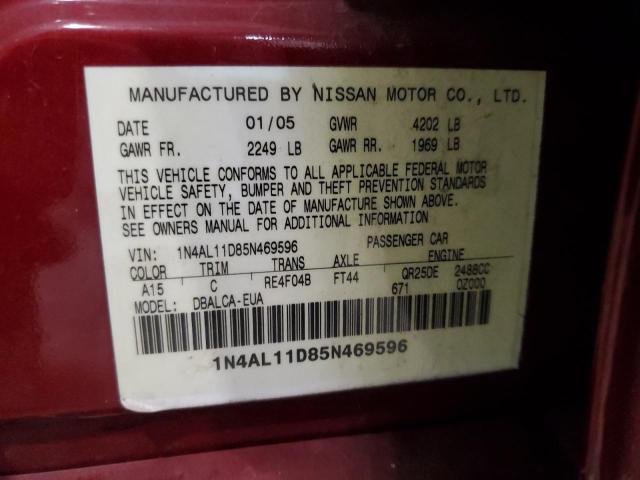 Photo 10 from auction – 2005 NISSAN ALTIMA S with VIN 1N4AL11D85N469596