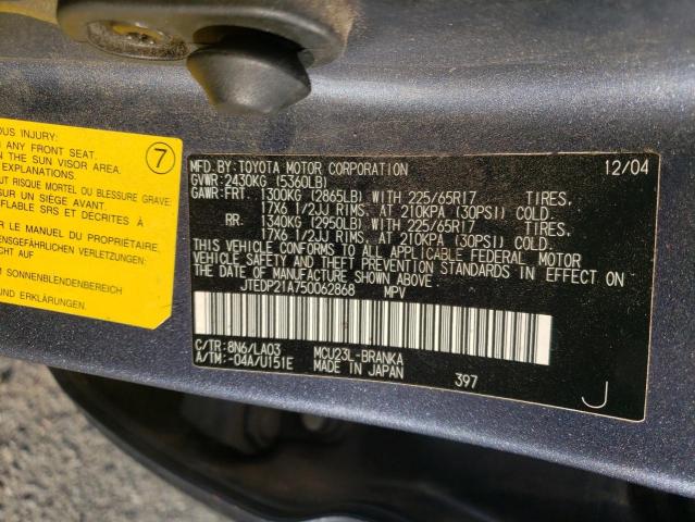 Foto 10 de la subasta – 2005 TOYOTA HIGHLANDER con VIN JTEDP21A750062868