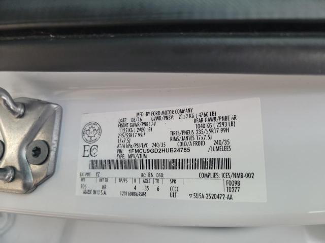 Photo 10 from auction – 2017 FORD ESCAPE SE with VIN 1FMCU9GD2HUB24785