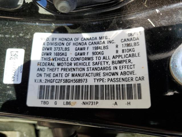 Photo 10 from auction – 2016 HONDA CIVIC LX with VIN 2HGFC2F58GH568973