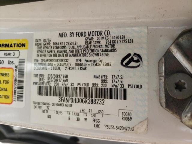 Photo 10 from auction – 2016 FORD FUSION SE with VIN 3FA6P0HD0GR388232