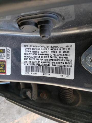 Photo 10 from auction – 2010 HONDA CIVIC LX with VIN 19XFA1F50AE080649