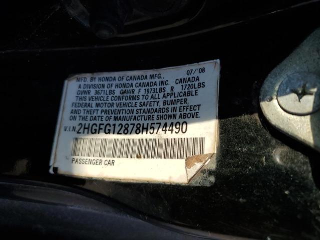 Photo 10 from auction – 2008 HONDA CIVIC EX with VIN 2HGFG12878H574490