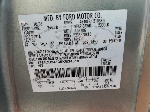 Photo 10 from auction – 2006 FORD ESCAPE LIM with VIN 1FMCU94136KB34518