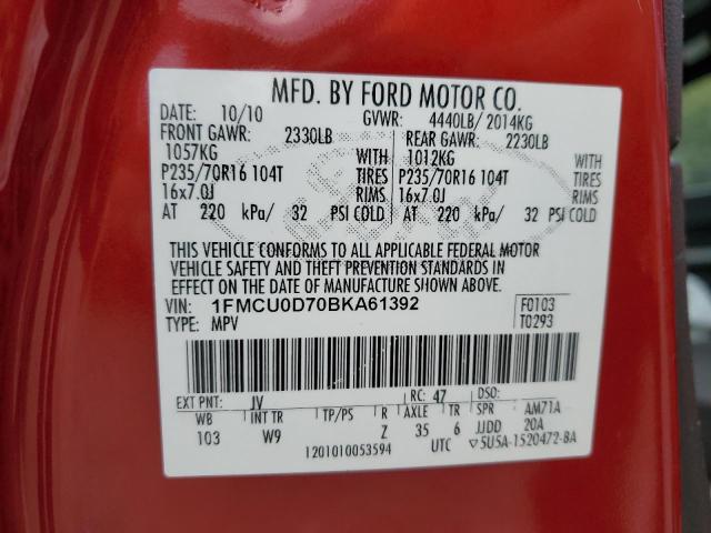 Photo 10 from auction – 2011 FORD ESCAPE XLT with VIN 1FMCU0D70BKA61392