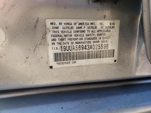 Photo 10 from auction – 2003 ACURA 3.2TL TYPE with VIN 19UUA56943A025596